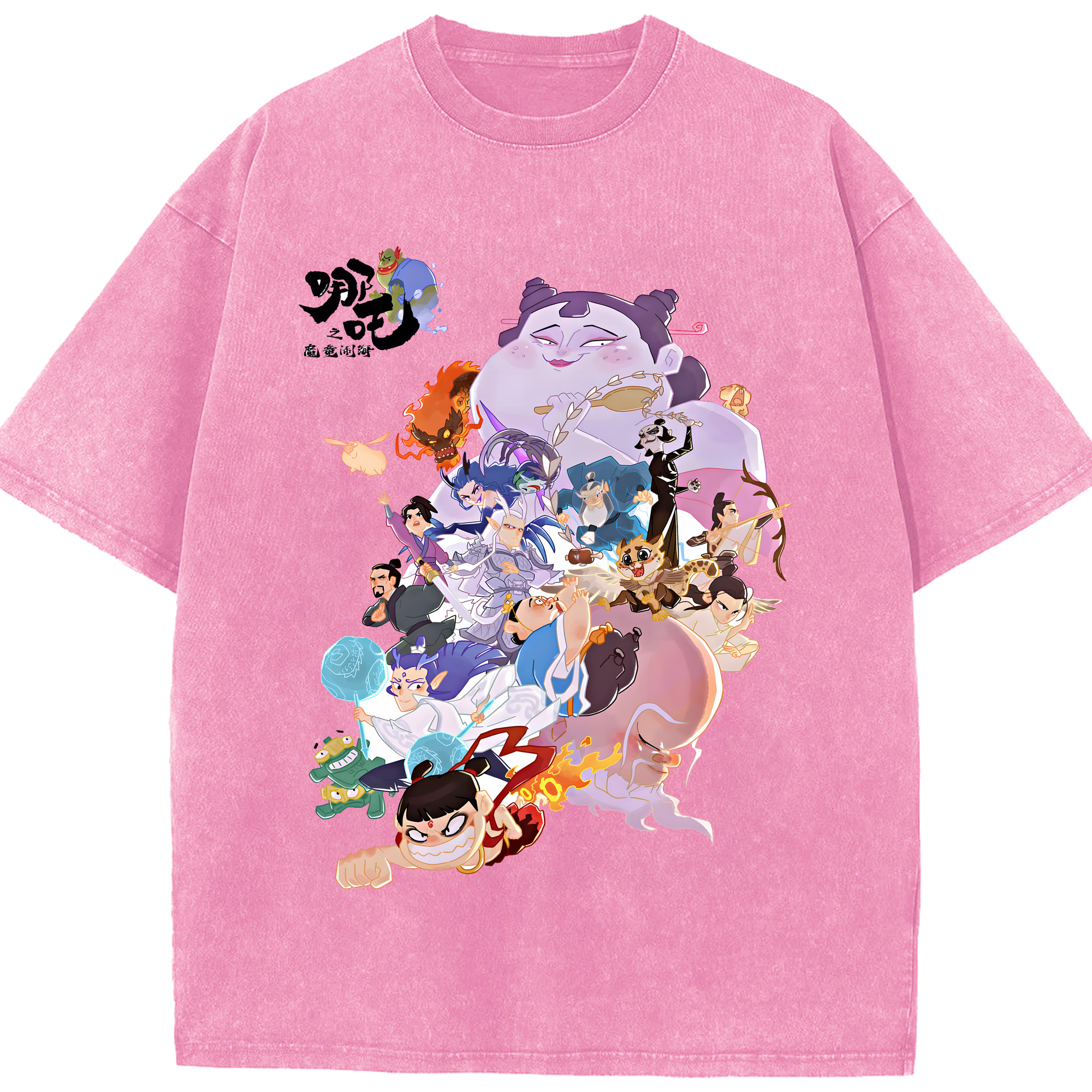 （画像用） Ne Zha 2 ナタ 魔童の大暴れ 綿100% ヴィンテージ風 半袖Tシャツ（フロントプリント）
